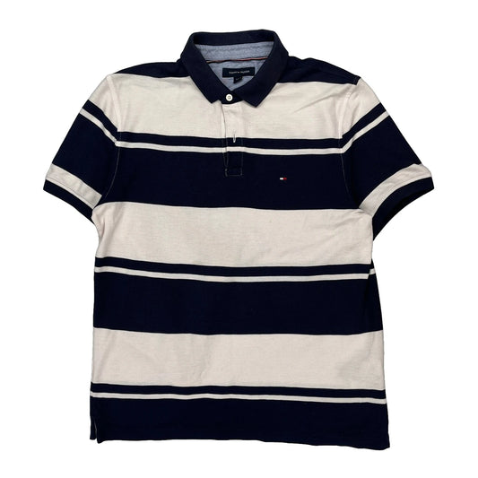 Tommy Hilfiger Striped Polo Shirt - Large Navy Cotton
