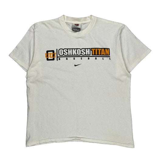 Oshkosh Titan Baseball Nike Graphic T-Shirt - Medium White Cotton