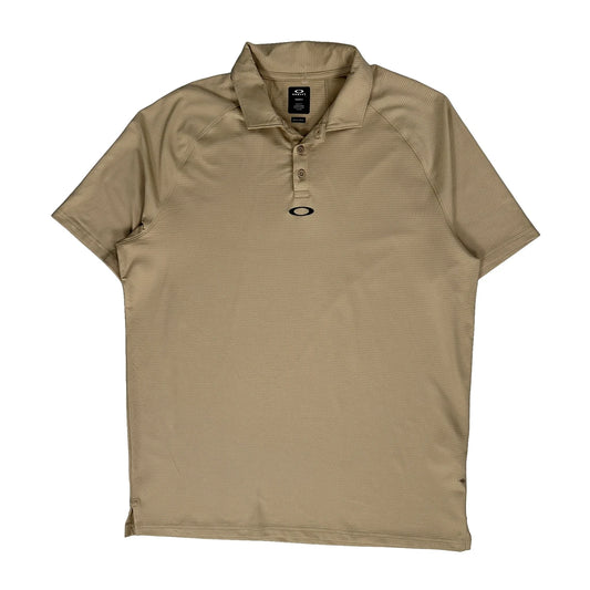Vintage Oakley Polo Shirt - Large Beige Polyester