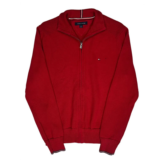 Tommy Hilfiger Striped Zip Up - Small Red Knitted