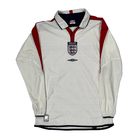 England 2003-05 Umbro Home Long Sleeved Football Shirt - Small Red Polyester