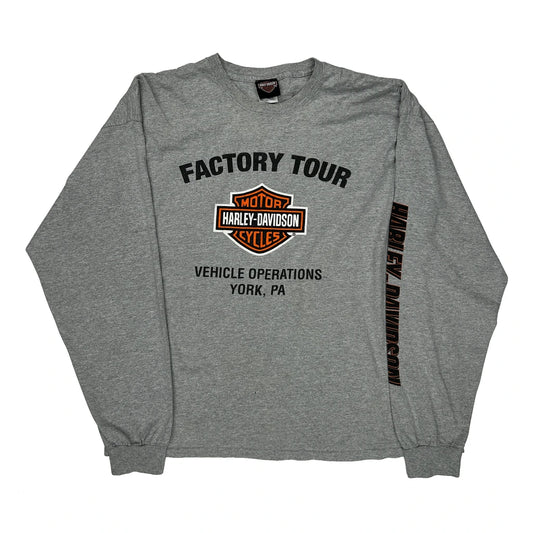 Factory Tour Harley Davidson Long Sleeve T-Shirt - 2XL Grey Cotton Blend
