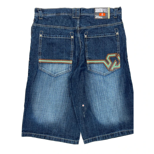 Southpole Graphic Denim Shorts - 38W 14L Blue Denim