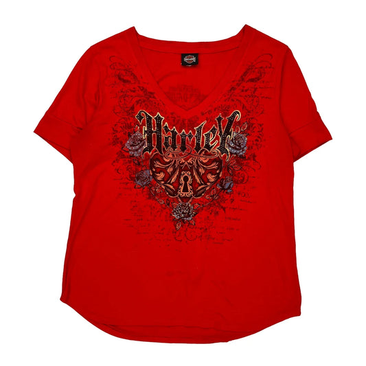 Vintage Motorcycle Harley Davidson T-Shirt - Medium Red Cotton