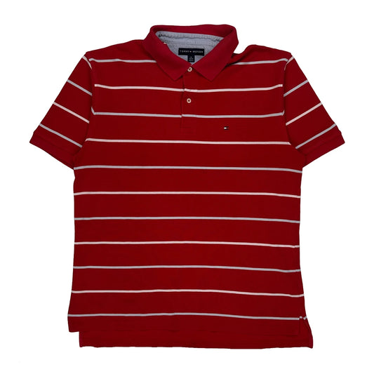 Vintage Tommy Hilfiger Striped Polo Shirt - XL Red Cotton