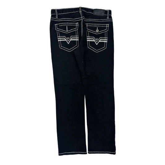 True Luck Contrast Stitch Jeans - 34W UK 12 Black Cotton Blend