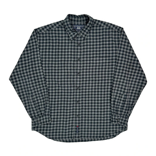 Levis Checked Flannel Shirt - Large Grey Cotton