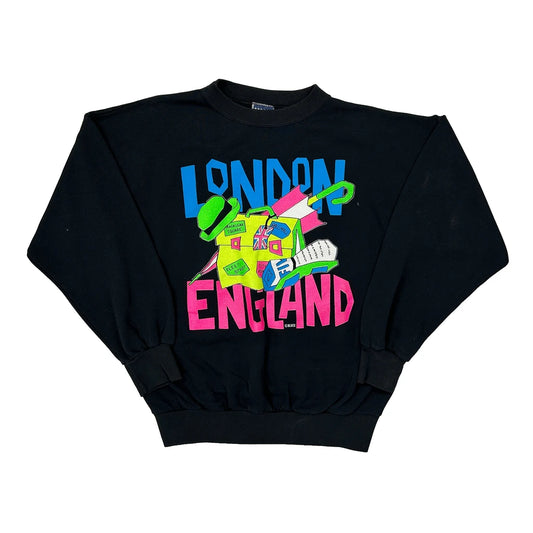 London England Theme Blues Graphic Sweatshirt - Large Black Cotton