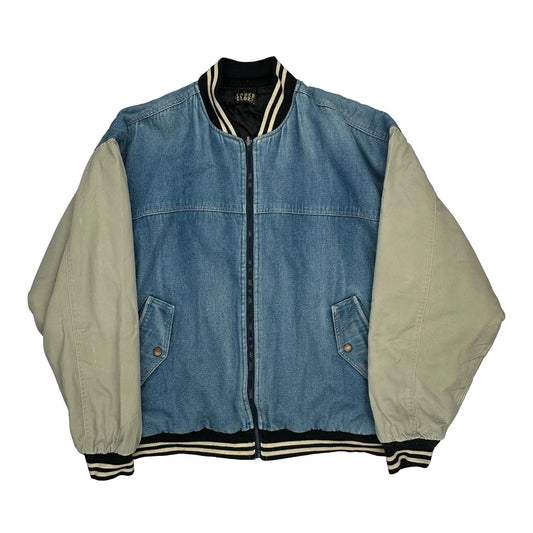Denim Faded Glory Varsity Jacket - Large Blue Denim