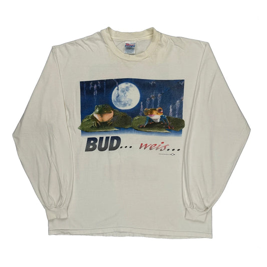 Budweiser Hanes Graphic Long Sleeve T-Shirt - XL White Cotton