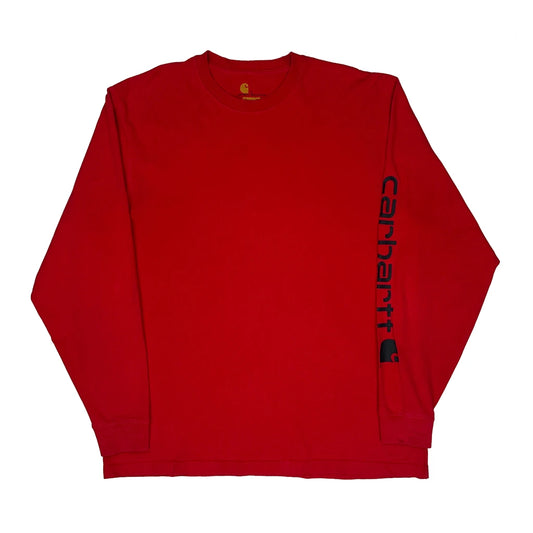 Carhartt Spellout Long Sleeve T-Shirt - Large Red Cotton