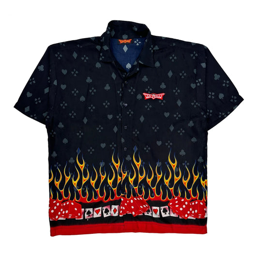 Y2K Unbranded Flame Graphic Hawaiian Shirt - XL Black Cotton