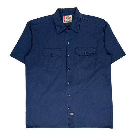 Dickies Short Sleeve Shirt - Large Navy Polyester Blend