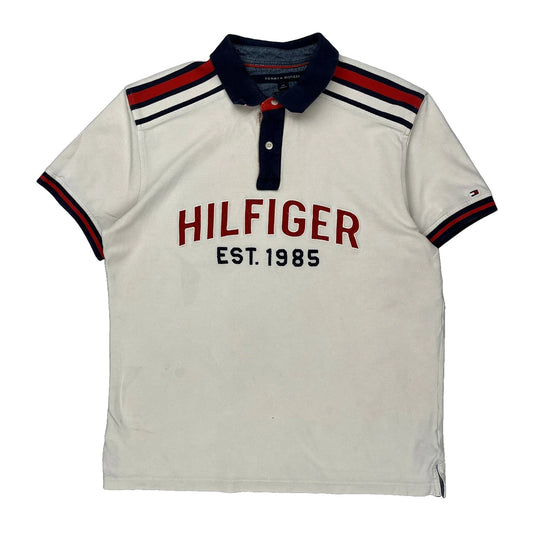 Tommy Hilfiger Spellout Polo Shirt - Large White Cotton