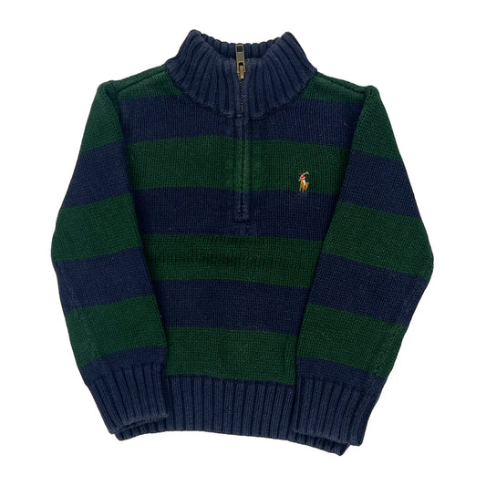 Vintage Age 2 Polo By Ralph Lauren Striped 1/4 Zip - 3XS Green Cotton