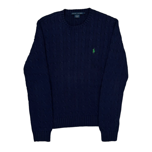 Vintage Ralph Lauren Cable Knit Sweater - Large Navy Cotton