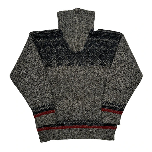 Roll Neck Chunky Chaps Ralph Lauren Argyle Jumper - Large Grey Wool Blend
