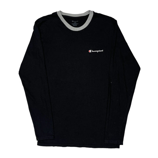 Vintage Champion Long Sleeve T-Shirt - Small Black Cotton