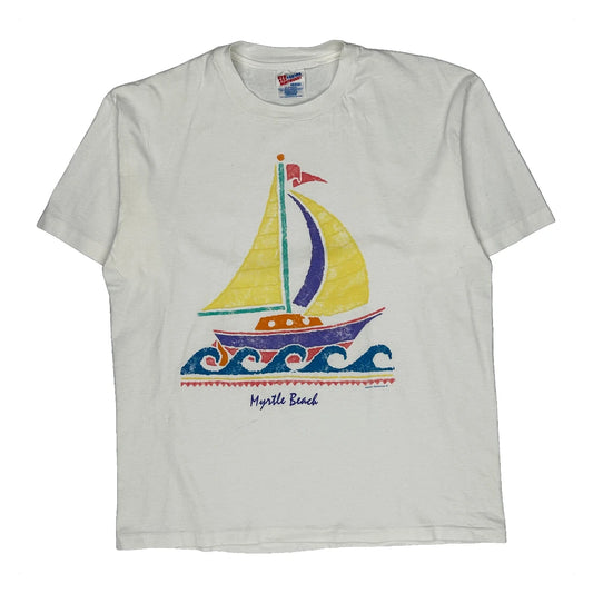 Myrtle Beach Hanes Graphic T-Shirt - Large White Cotton