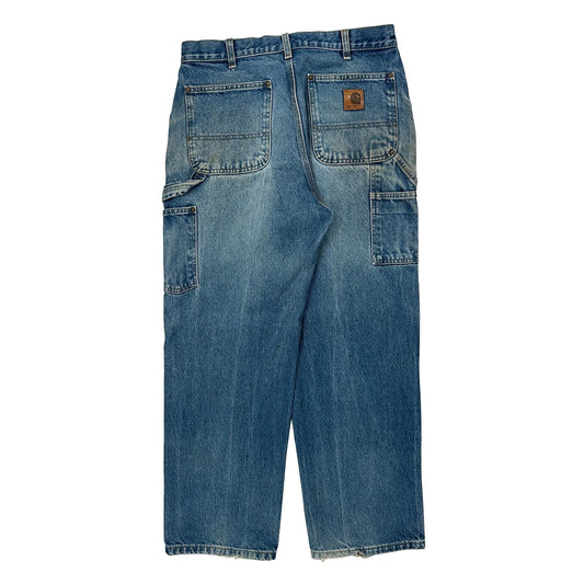 Faded Carhartt Double Knee Carpenter Jeans - 33W 30L Blue Denim