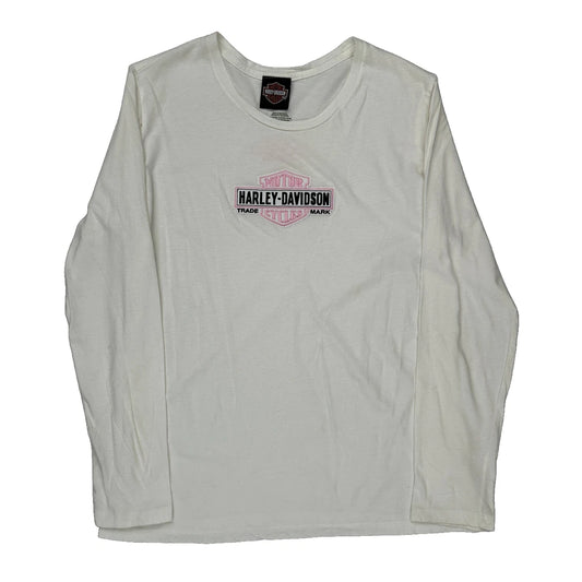 Harley Davidson Graphic Long Sleeve T-Shirt - XL White Cotton