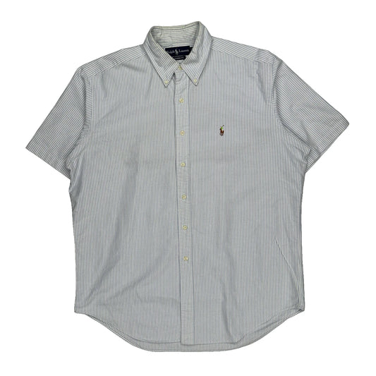 Ralph Lauren Striped Short Sleeve Shirt - Large Blue Cotton