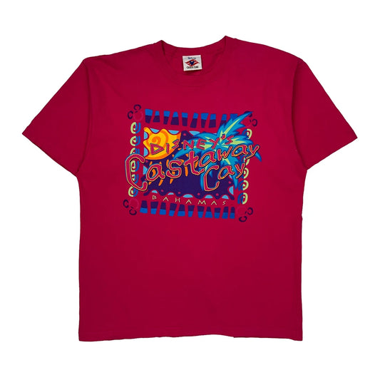 Castaway Cay Disney Graphic T-Shirt - Large Pink Cotton