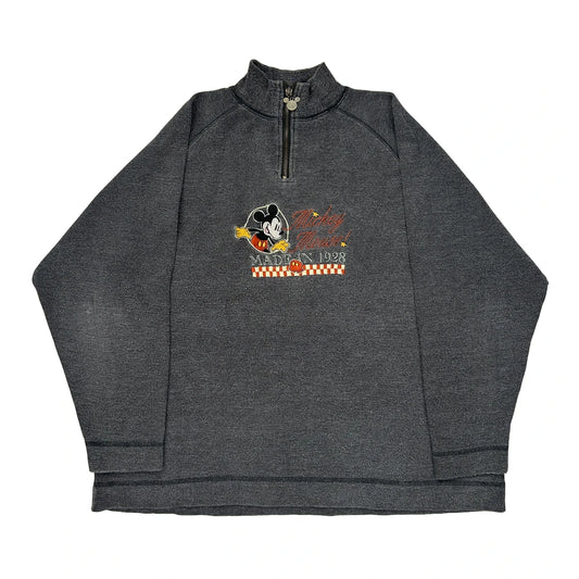 Disney Cartoon 1/4 Zip - Large Gray Cotton Blend
