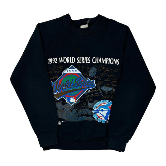 Toronto Blue Jays Fruit Of The Loom Graphic Long Sleeve T-Shirt - Medium Black Cotton Blend