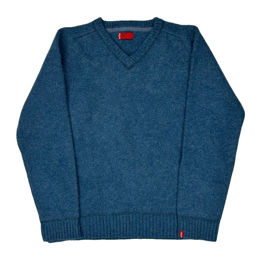 Levis V-Neck Jumper - Large Blue Wool