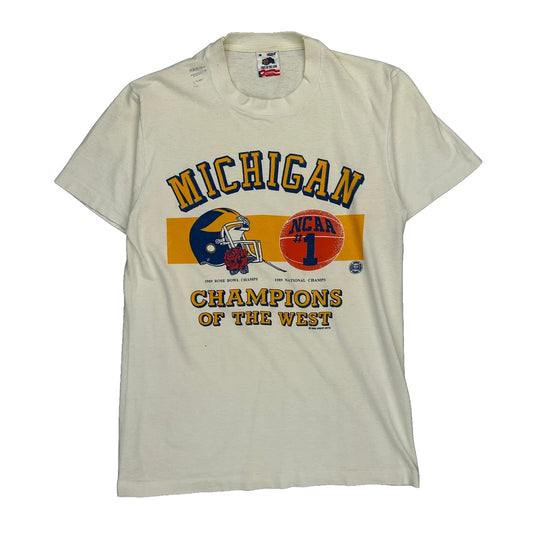 Michigan Fruit Of The Loom Single Stitch T-Shirt - Medium White Cotton