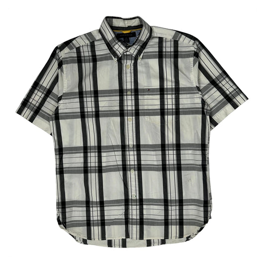 Vintage Tommy Hilfiger Checked Short Sleeve Shirt - Medium Black & White Cotton