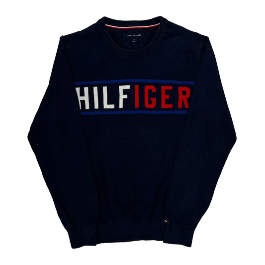 Vintage Hilfiger Spellout Tommy Hilfiger Spellout Sweatshirt - Small Navy Cotton