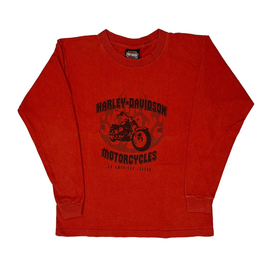 Age 10-12 Harley Davidson Graphic Long Sleeve T-Shirt - Medium Red Cotton