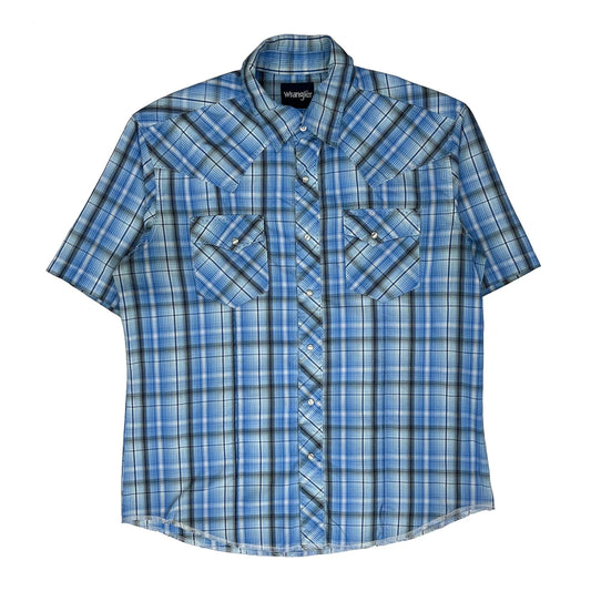 Wrangler Checked Short Sleeve Shirt - Large Blue Cotton