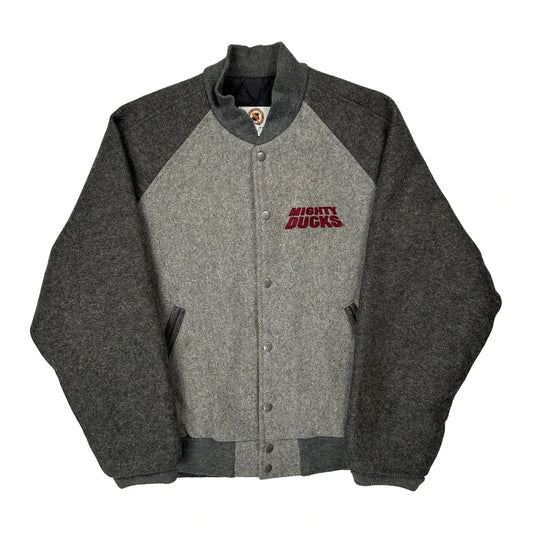 Mighty Ducks Nhl Varsity Jacket - Large Grey Wool Blend