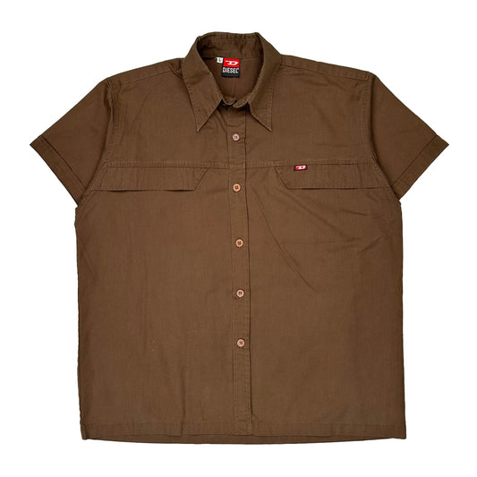 Diesel Short Sleeve Shirt - Large Brown Cotton