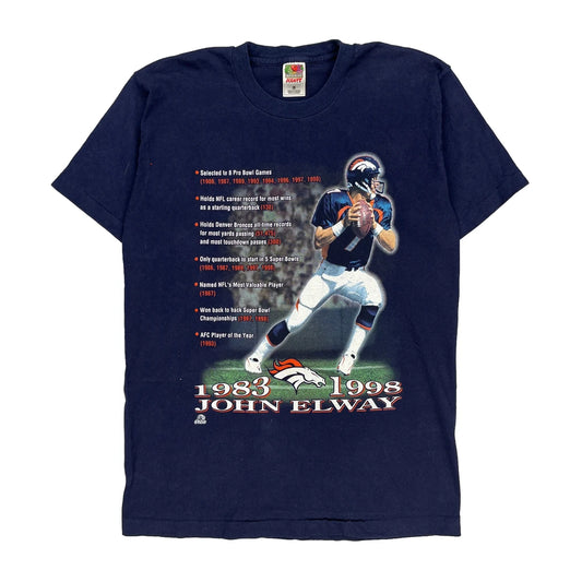 Denver Broncos John Elway Fruit Of The Loom Single Stitch T-Shirt - Large Navy Cotton