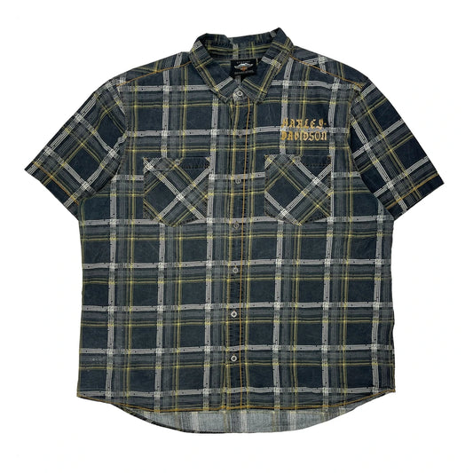 Harley Davidson Checked Short Sleeve Shirt - 2XL Grey Cotton
