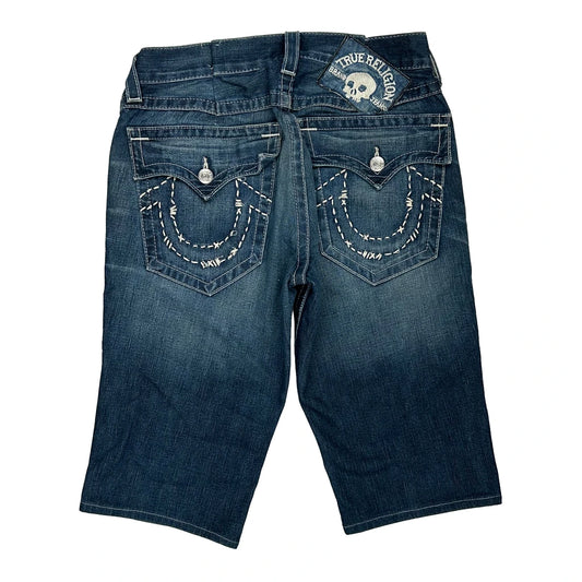 True Religion Contrast Stitch Denim Shorts - 32W 12L Blue Denim