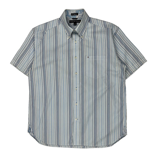 Tommy Hilfiger Striped Short Sleeve Shirt - Medium Blue Cotton