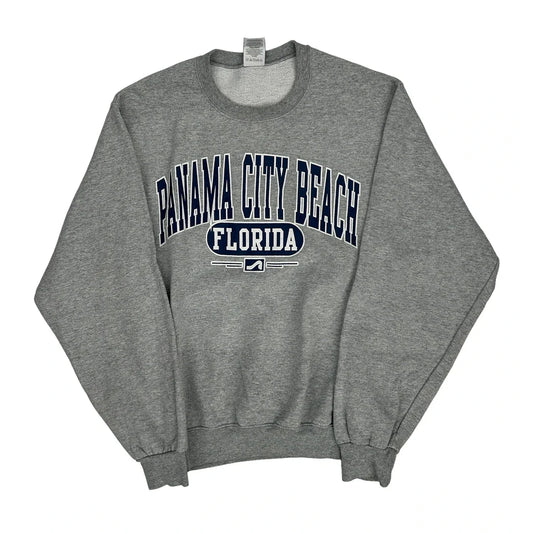 Vintage Panama City Beach Jerzees College Sweatshirt - Small Grey Cotton Blend