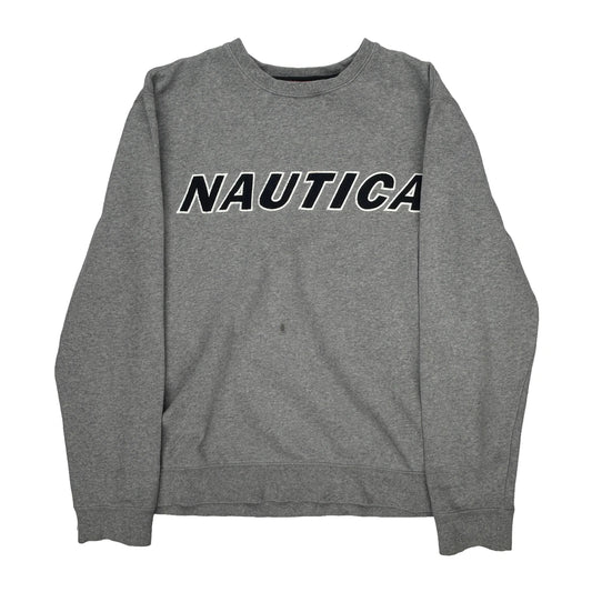 Nautica Spellout Sweatshirt - Large Grey Cotton