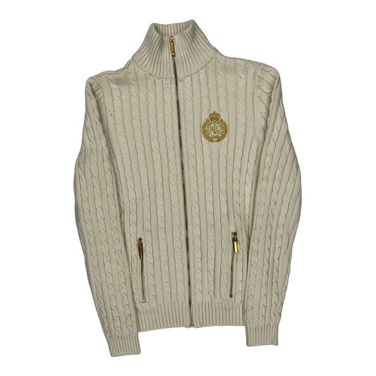 Vintage Ralph Lauren Cable Knit Sweater Zip Up - XS Cream Cotton