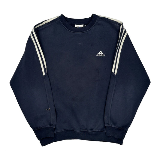 Adidas Striped Sweatshirt - Medium Navy Cotton