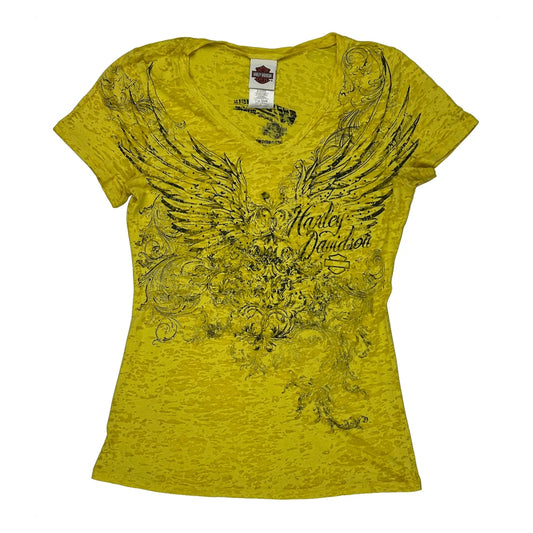 Vintage Harley Davidson Graphic T-Shirt - XL Yellow Cotton Blend