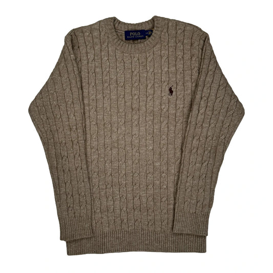 Polo By Ralph Lauren Cable Knit Jumper - Large Beige Wool