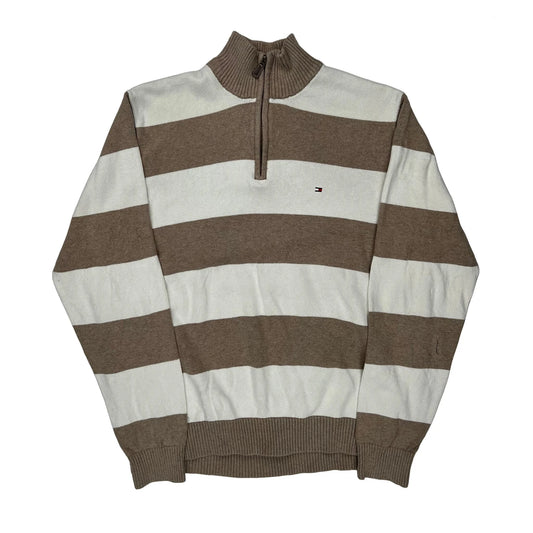 Tommy Hilfiger Striped 1/4 Zip - XL Brown Cotton