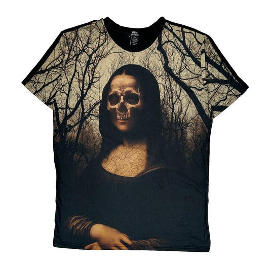 Skull Mona Lisa Social Collision Graphic T-Shirt - Medium Black Polyester