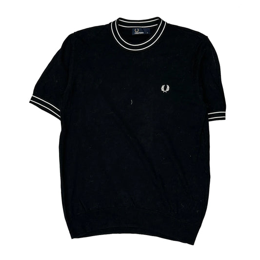 Fred Perry Striped Jumper - Medium Black Knitted